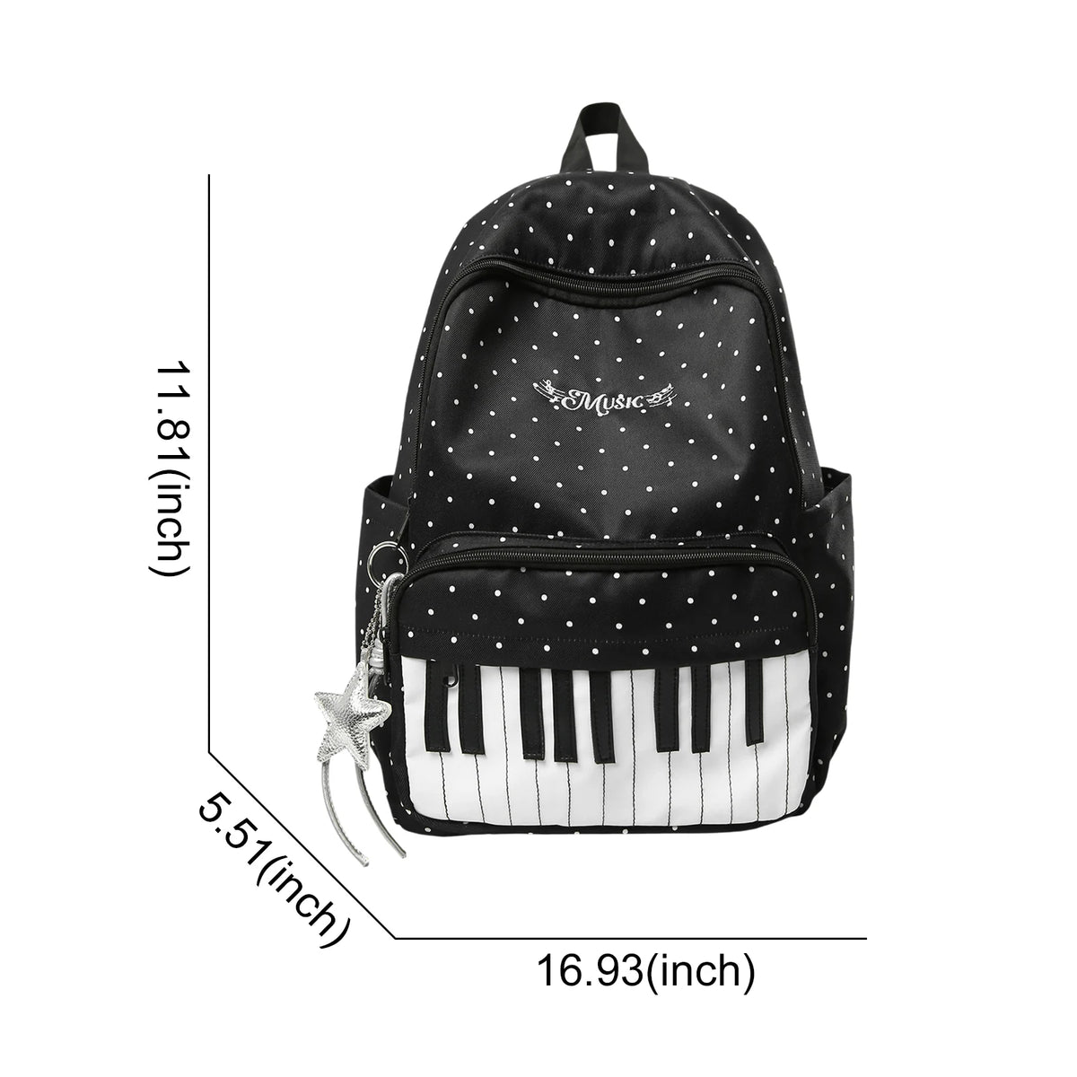 Women's Nylon Backpack Polka Dot Piano Key Design with Pendant