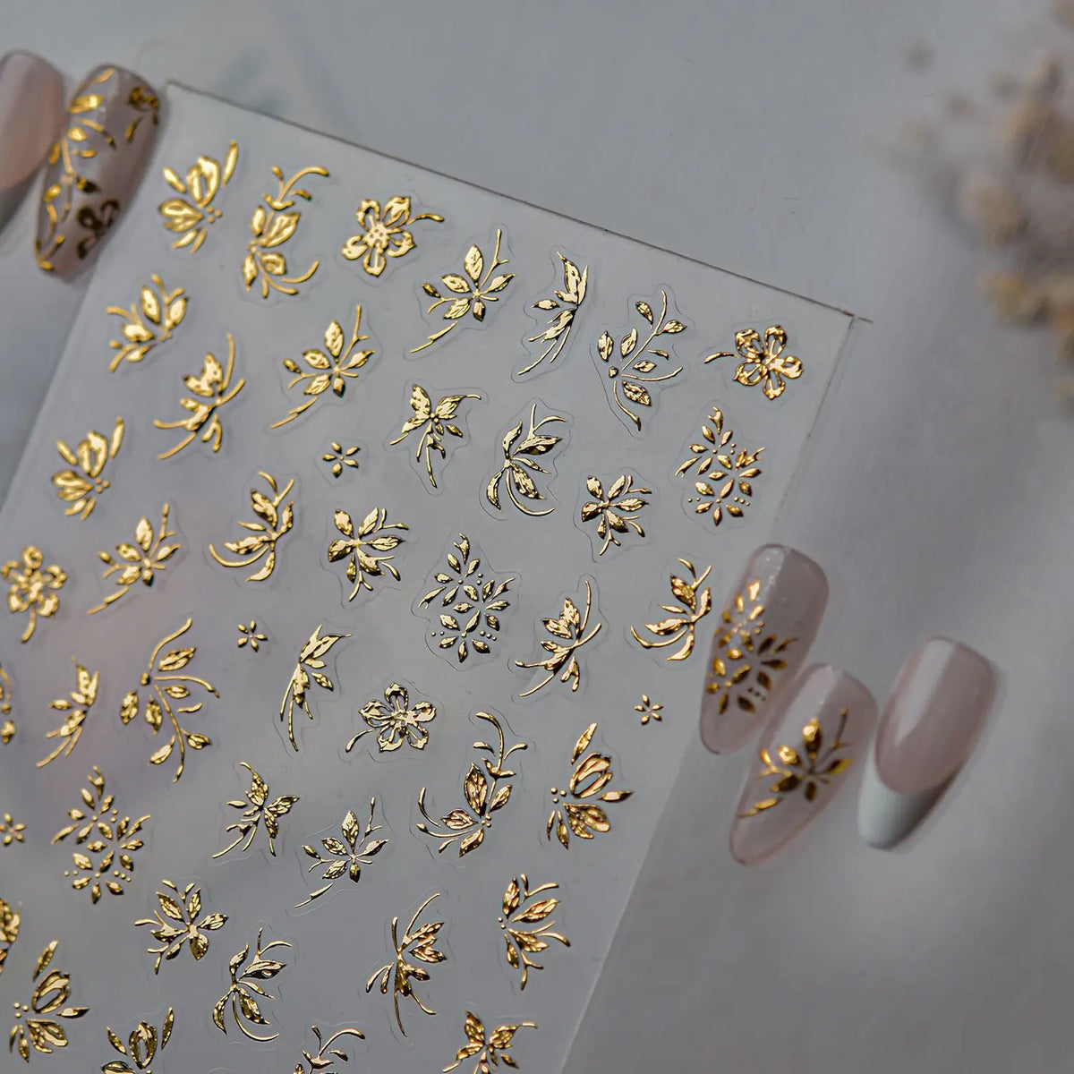 Bronzing Metallic Flower Nail Art Stickers – Gold & Silver Decals