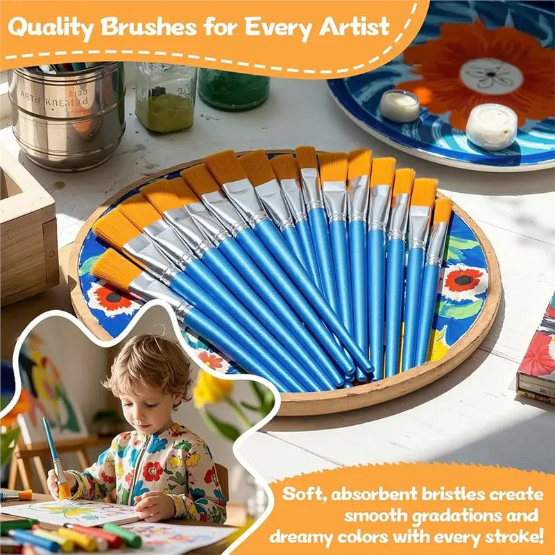 40-Piece Large Acrylic Paint Brush Set – 0.8" Flat Craft Brushes