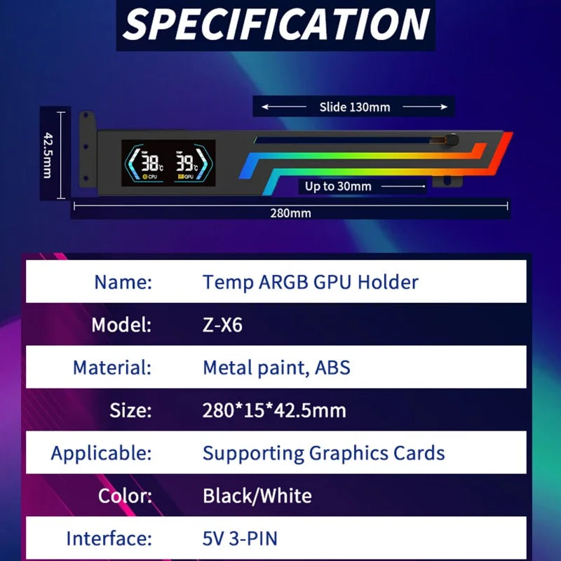 OUYUANSU Z-X6 ARGB GPU Bracket with Temperature Display