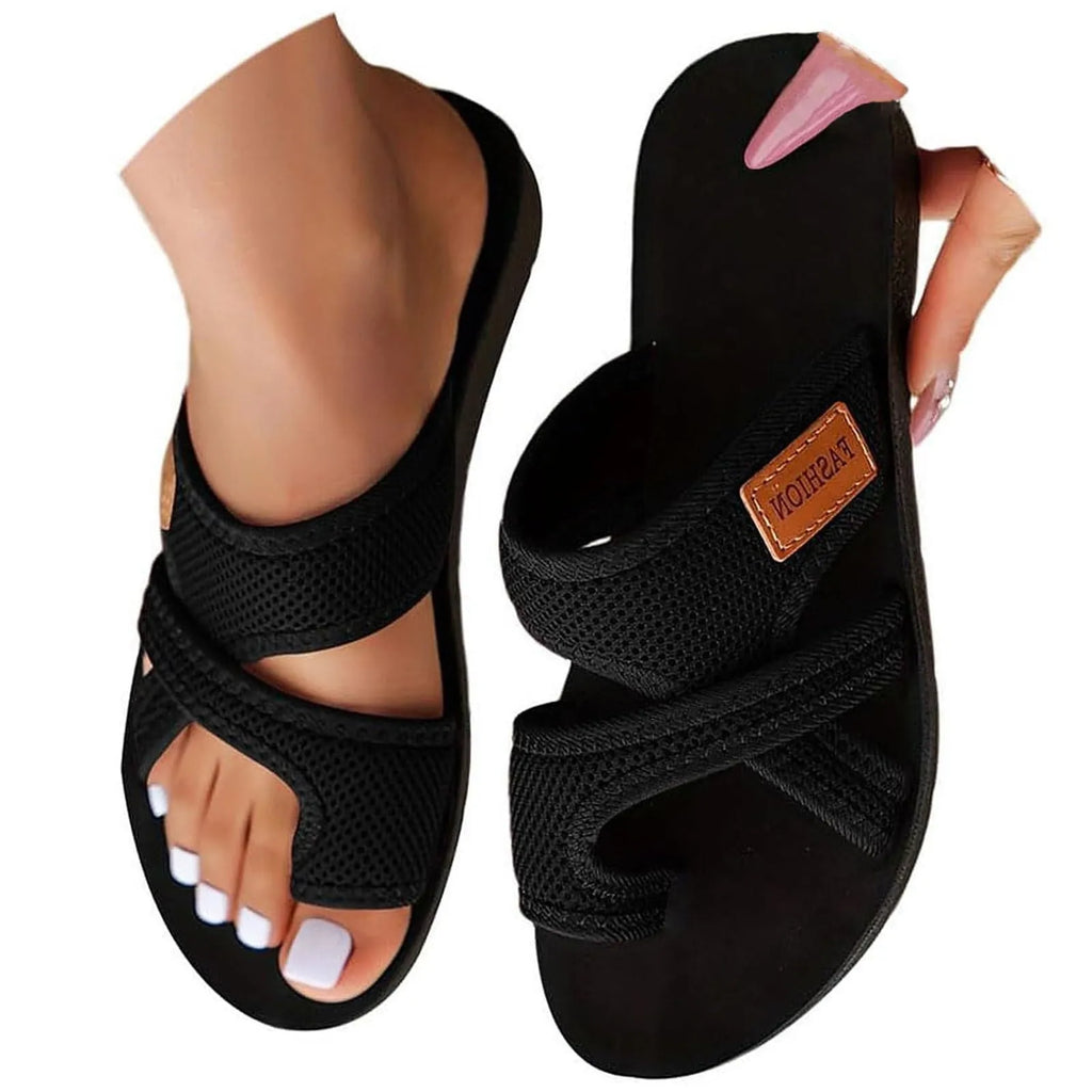 Women's Mesh Open-Toe Flat Sandals – Lightweight Non-Slip Slip-On