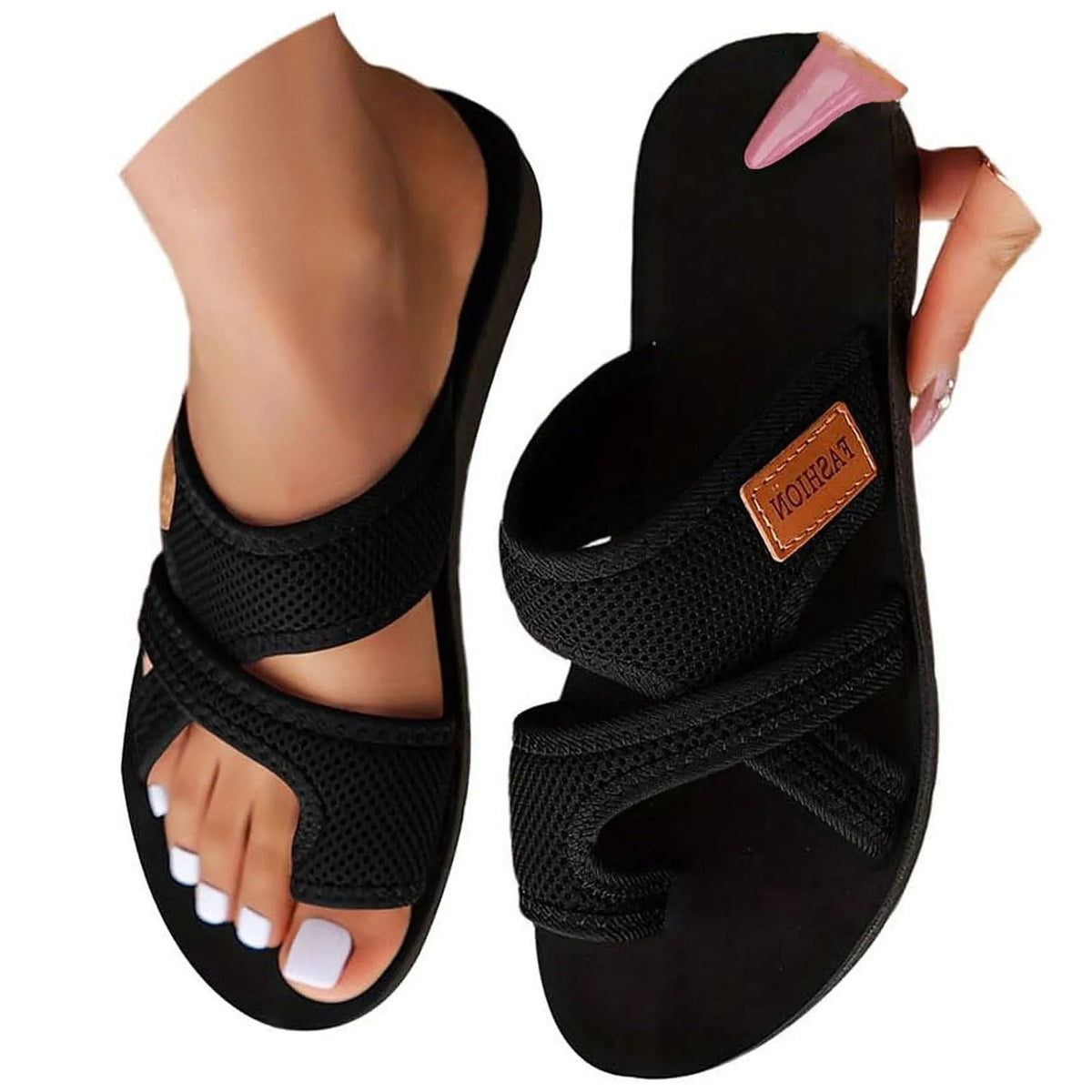 Women's Mesh Open-Toe Flat Sandals – Lightweight Non-Slip Slip-On