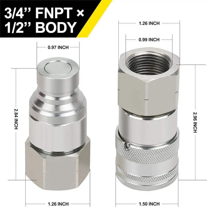 3/4" NPT Skid Steer Flat Face Hydraulic Quick Connect Coupler Set