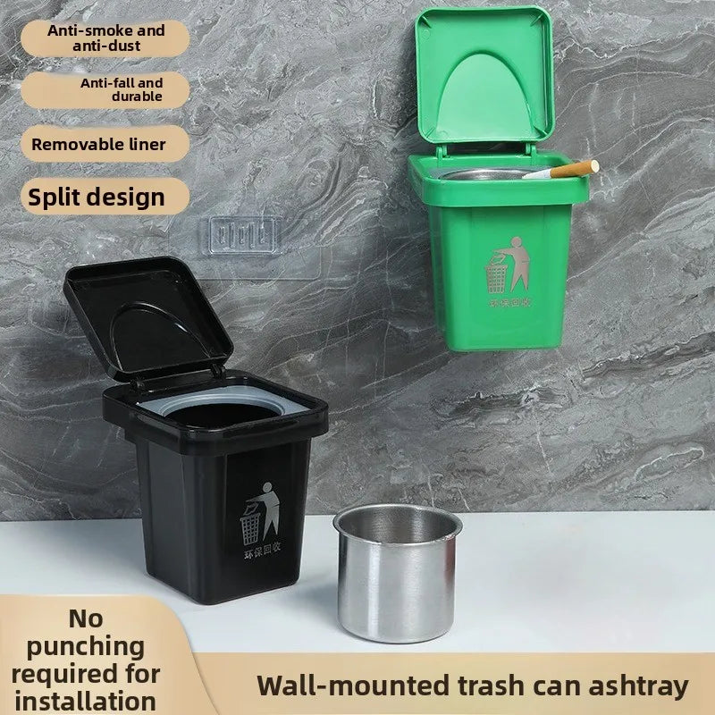 Wall Mounted Ashtray with Lid – Anti-Ash Flying Bin