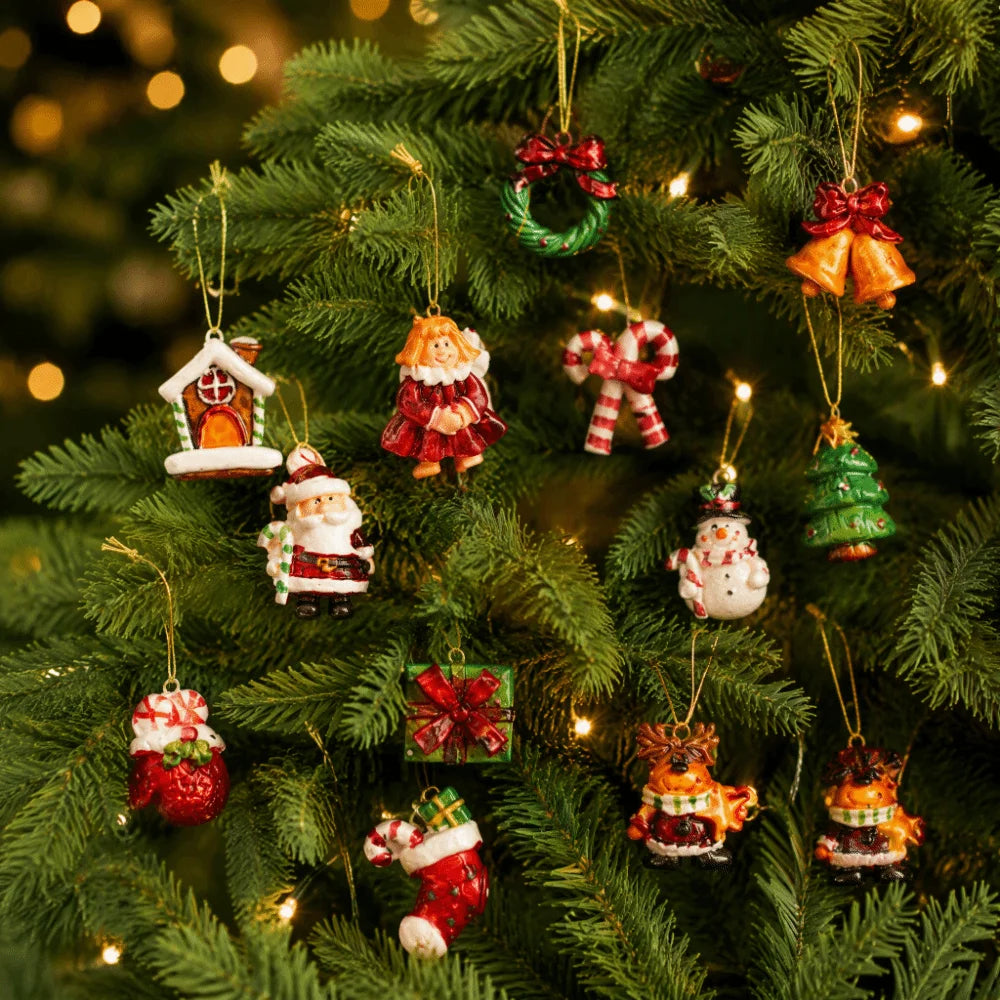 Resin Christmas Tree Ornaments – Snowman, Santa & Candy Set