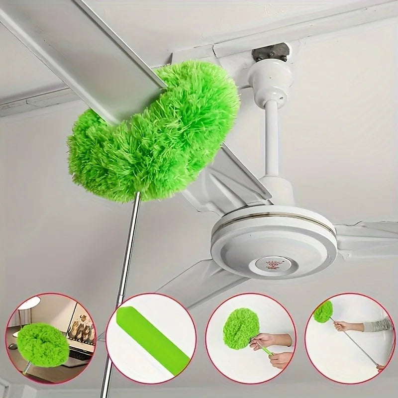Long-Handle Microfiber Ceiling Fan Duster – Reusable & Detachable