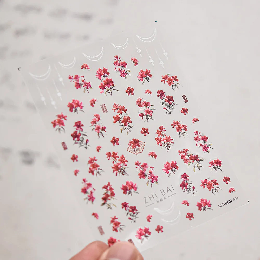 Red Spider Lily & Peony Nail Stickers – Floral Manicure Decals