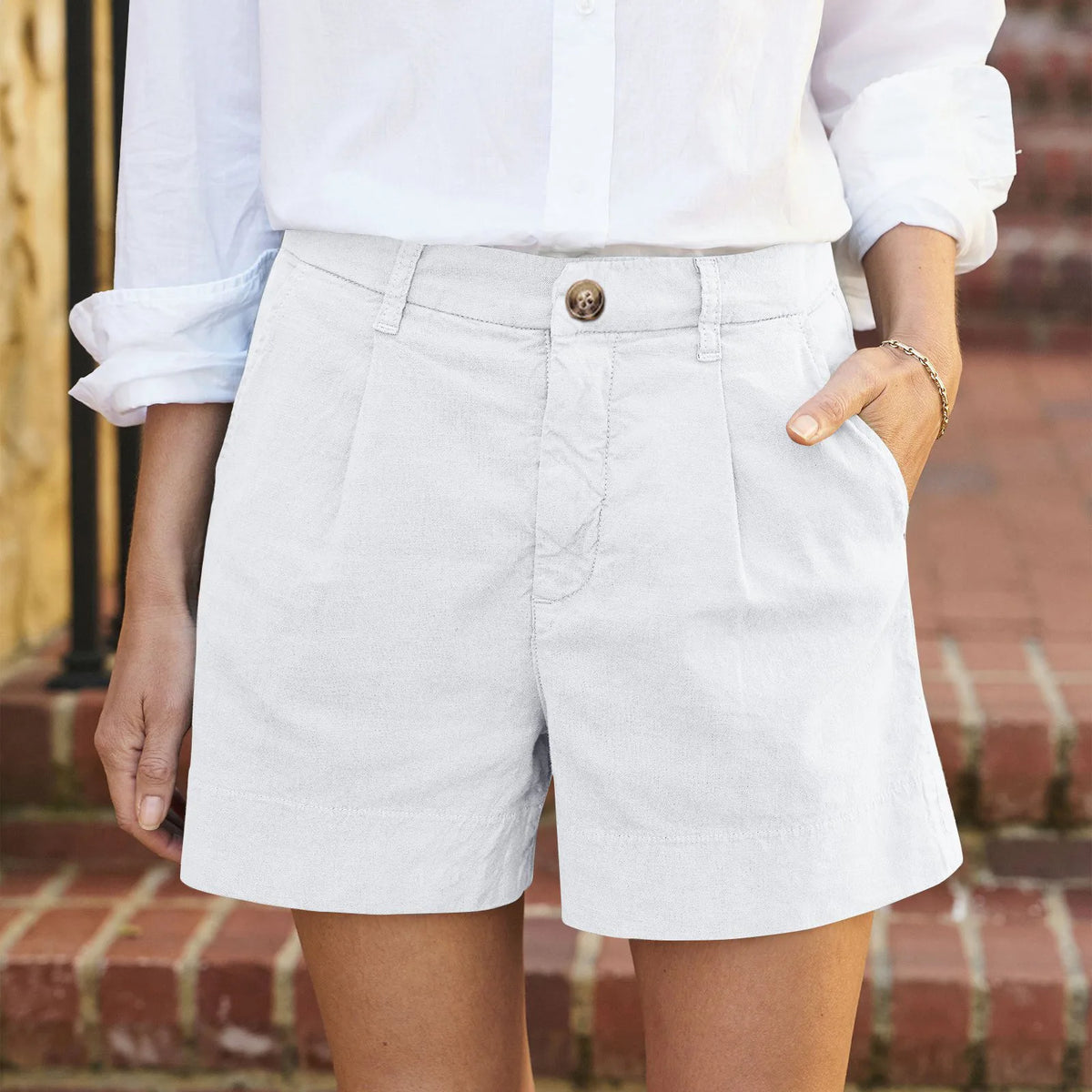 Women's Linen Shorts High Waist Wide Leg Beach Shorts & Pockets