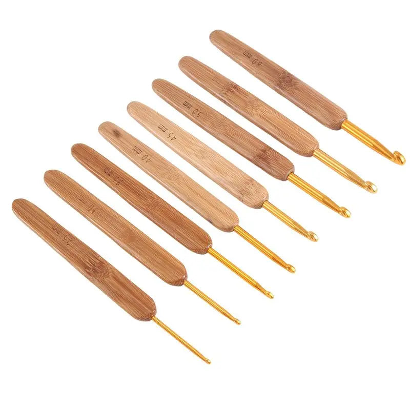Wooden Yarn Bowl with 8 Crochet Hooks – Knitting Bowl Set