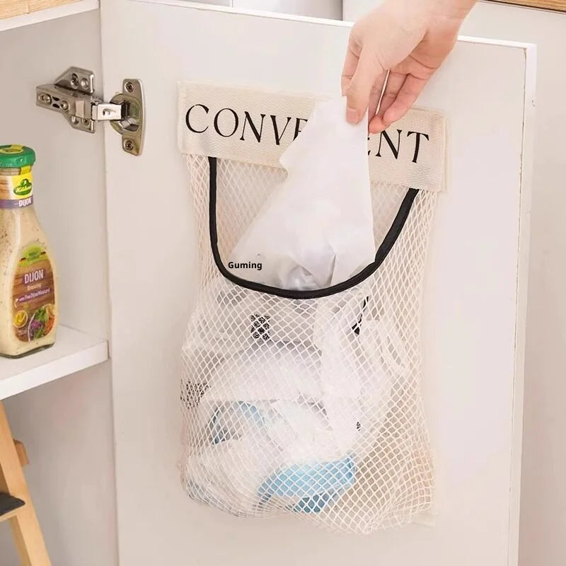 Wall Mount Mesh Bag Organizer – Adhesive Kitchen Bag Dispenser