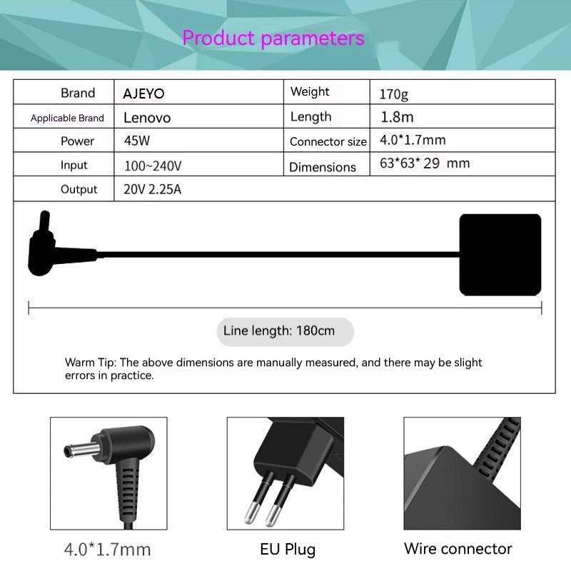 45W Lenovo IdeaPad AC Adapter Charger 20V 2.25A – 4.0mm Tip