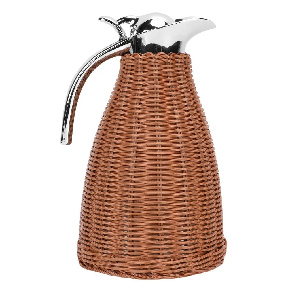 Handwoven Rattan Thermal Coffee Carafe 1.5L Triple Wall 51oz