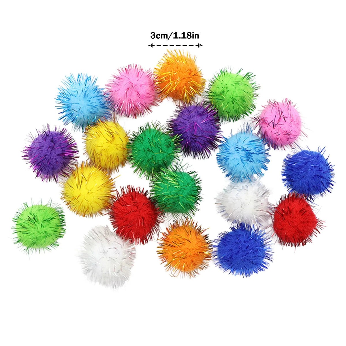 Glitter Pompom Plush Balls – Cat Toys & Craft Decor 20-Pack