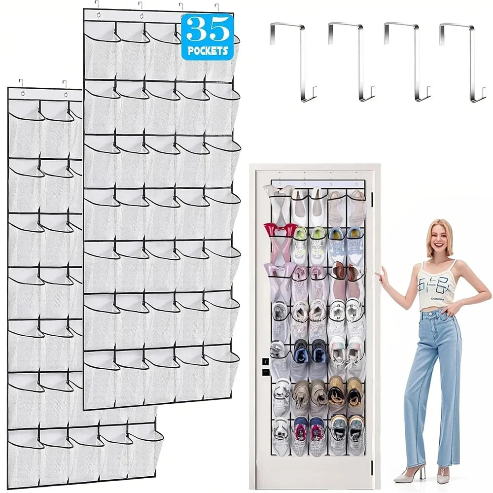 Over the Door Shoe Organizer – 35 Large Mesh Pockets Hanging Rack