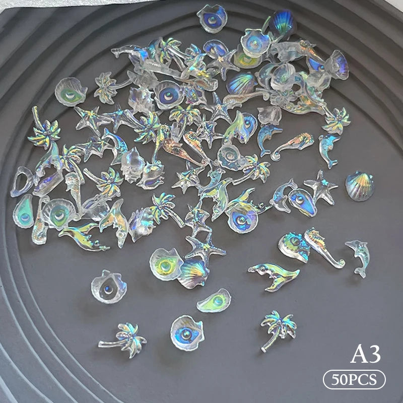 50Pcs Ocean Nail Art Charms – Pearl Shell Starfish Rhinestones