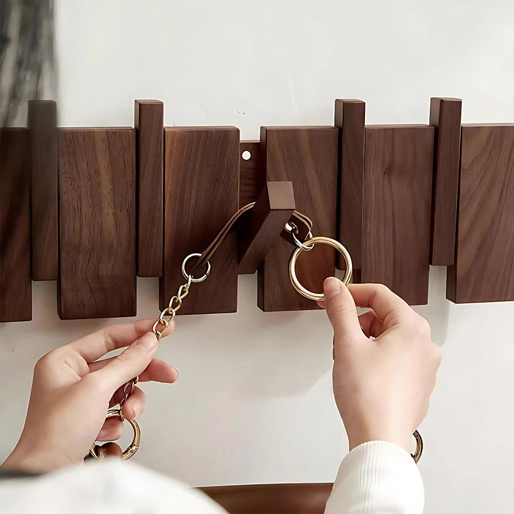 Wall Mounted Wooden Coat Rack – 4 or 6 Foldable Hooks