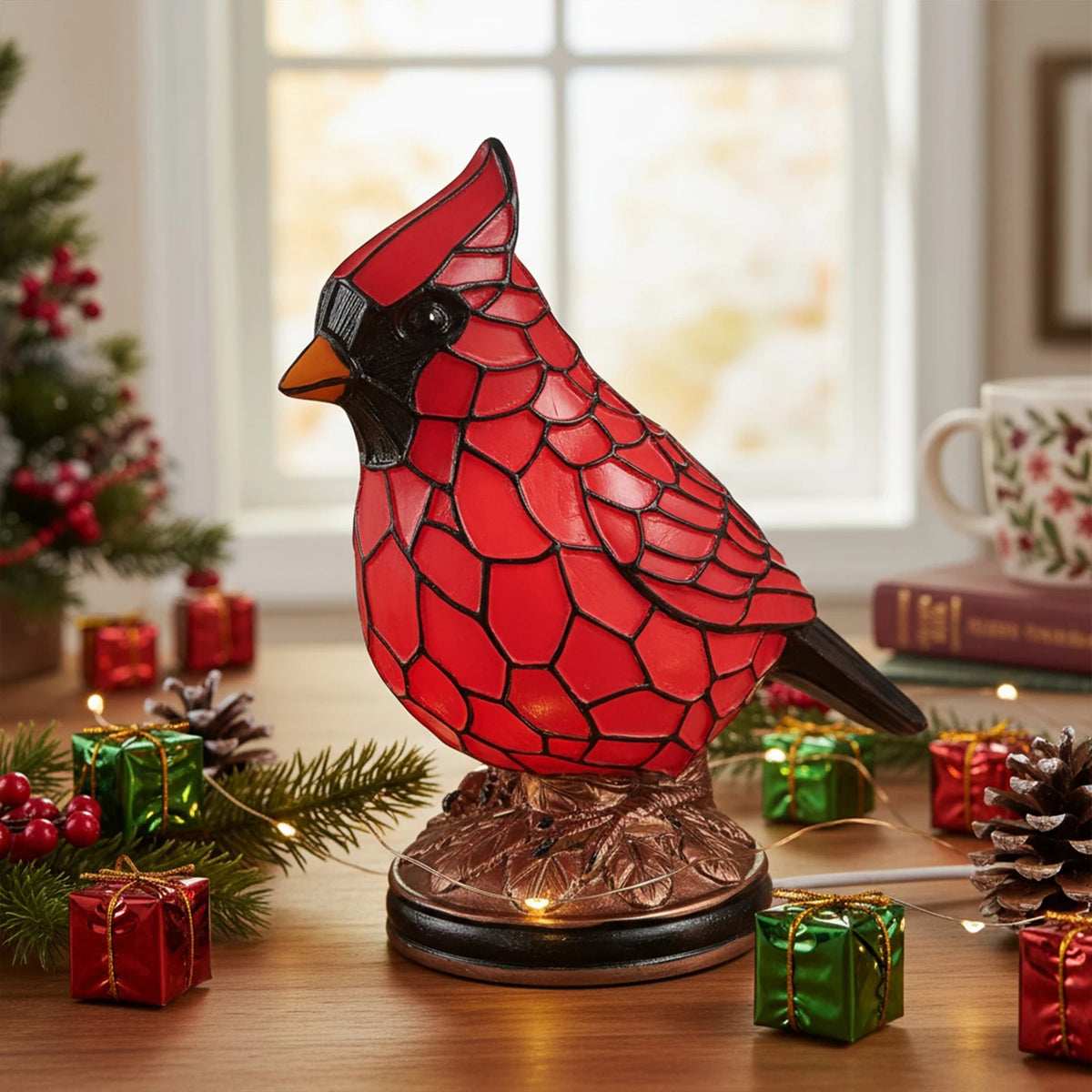 Red Cardinal Bird Table Lamp – Decorative Resin Night Light