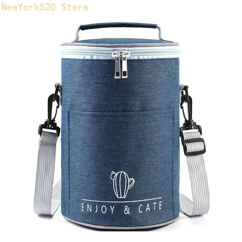 Waterproof Insulated Round Cylinder Lunch Tote Bag | Bento Cooler