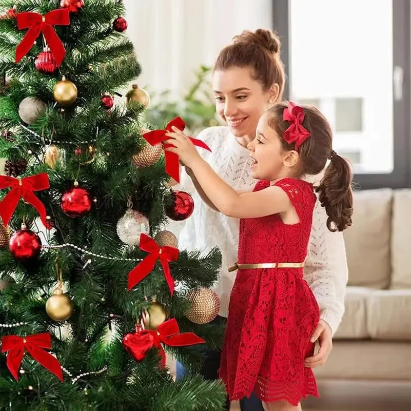 50-Piece Velvet Bow Christmas Tree Decorations Set
