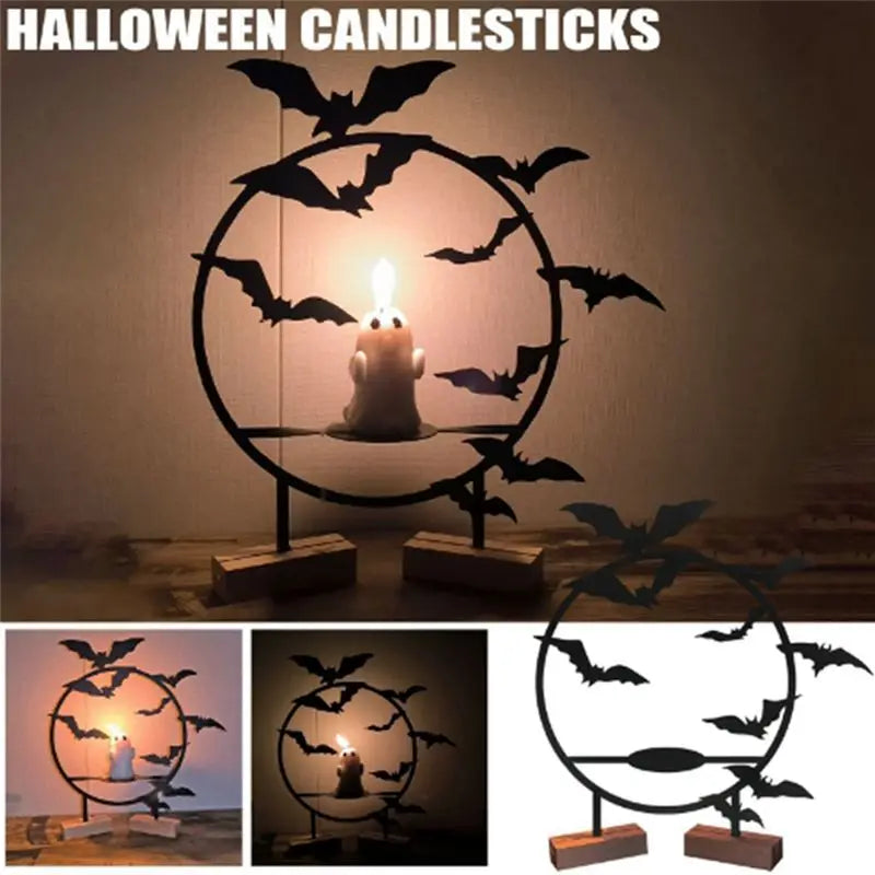 Gothic Bat Halloween Candlestick Holder – Iron Art Table Decor