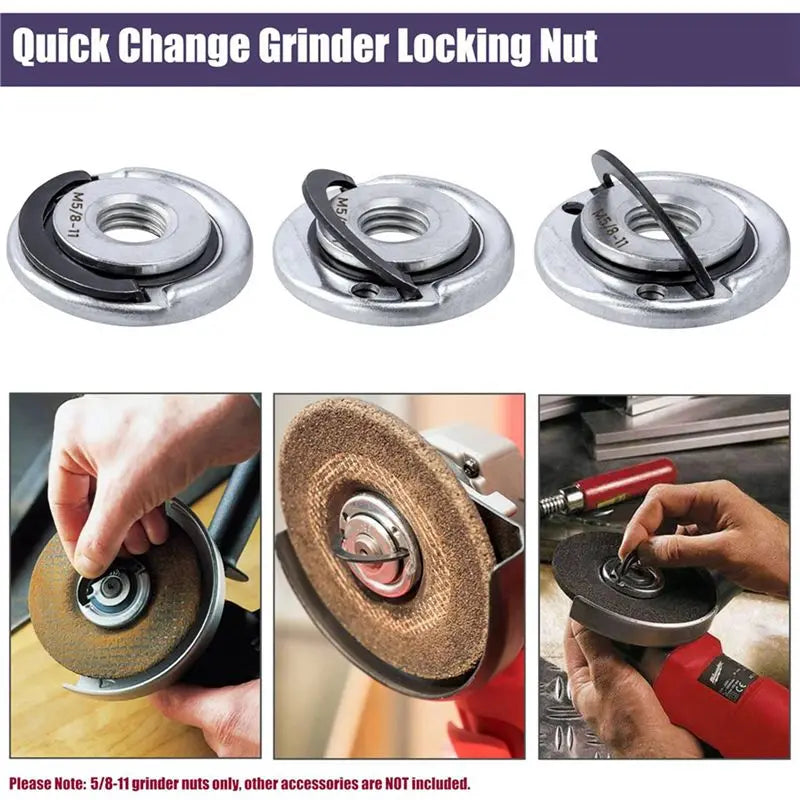 4-Pack Quick Change Angle Grinder Flange Lock Nuts 5/8-11