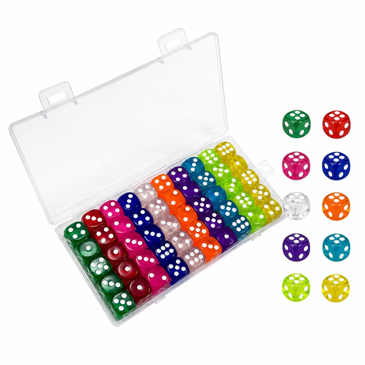 50-Pack 14mm 6-Sided Acrylic Dice – 10 Colors for Board Games