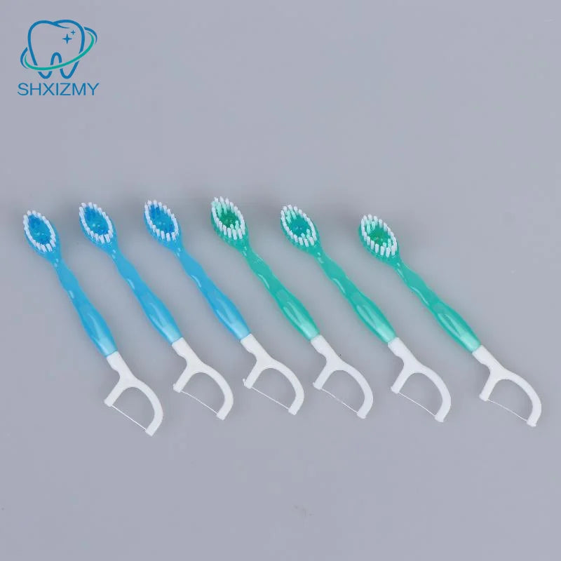 10-Pack 2-in-1 Dental Floss Toothbrushes – Soft Nylon Bristles