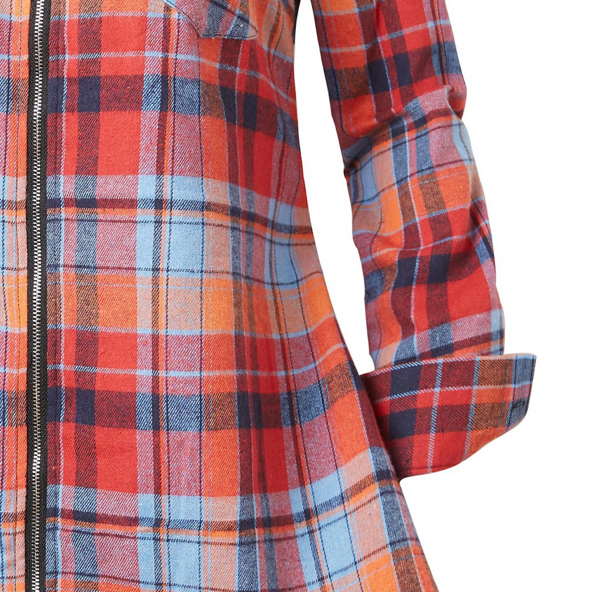 Women's Plaid Long Sleeve Shirt Dress – Lapel Collar & Pockets