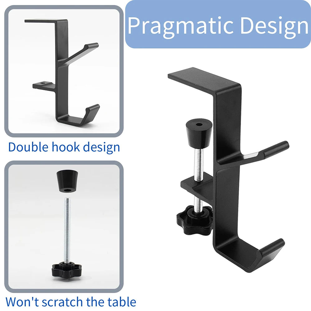 Adjustable Desk Edge Hook – Dual Bag & Headphone Hanger
