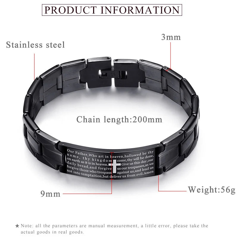 Men's Stainless Steel Cross Prayer Charm Bracelet – Gift