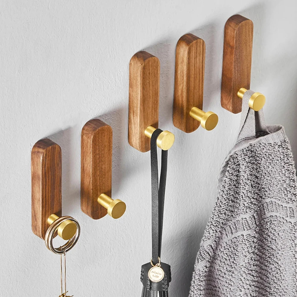 Self-Adhesive Walnut Wood Wall Hook – No-Drill Coat & Towel Hanger