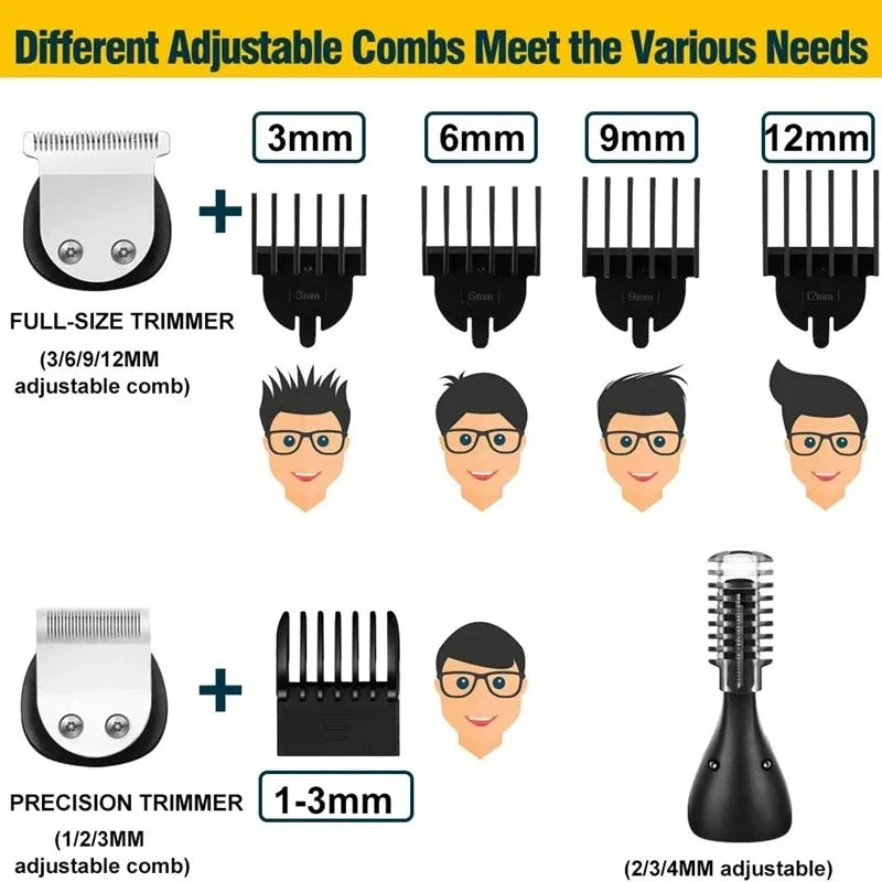 Kemei 11-in-1 Men's Electric Hair & Beard Grooming Trimmer Kit