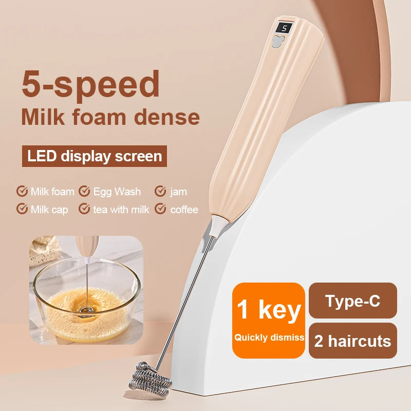 Electric Handheld Egg Beater USB Rechargeable Mini Milk Frother