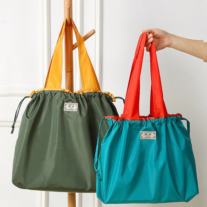 KindFuny Foldable Drawstring Tote Reusable Grocery Shopping Bag
