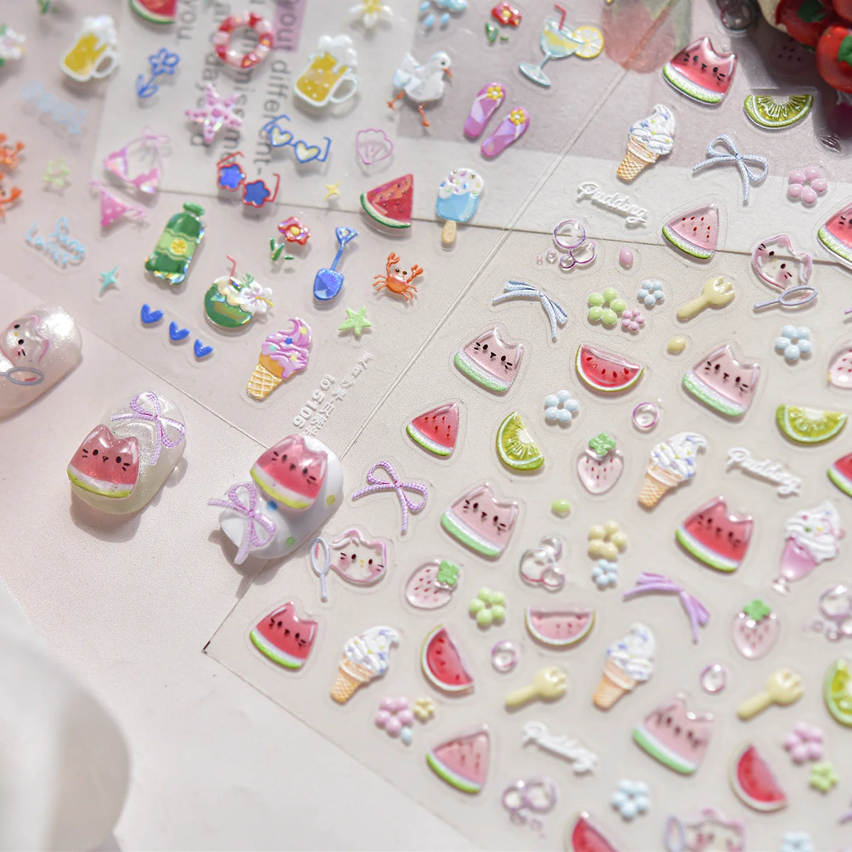 Summer Jelly Nail Stickers – Fruit, Bow & Flower Decals