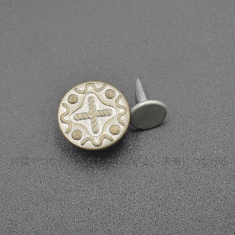 10-Pc Retro Copper Metal Engraved Round I-Shape Buttons
