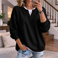 Women's Waffle Knit V-Neck Long Sleeve Pullover Top