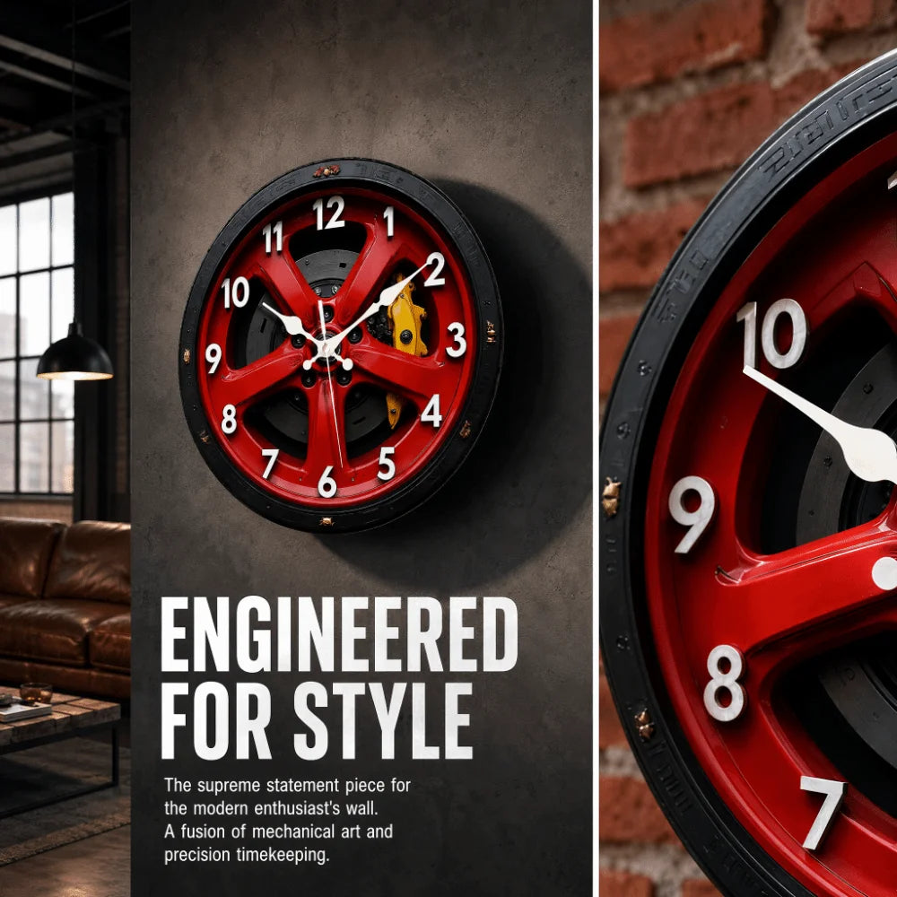 2D Flat Motorcycle Wheel Hub Wall Clock – Silent Quartz 20–30cm