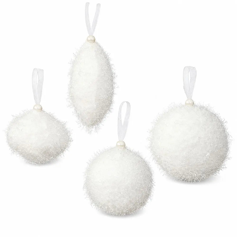 White Plush Christmas Ornament – Glitter Threads & Ribbon Loop