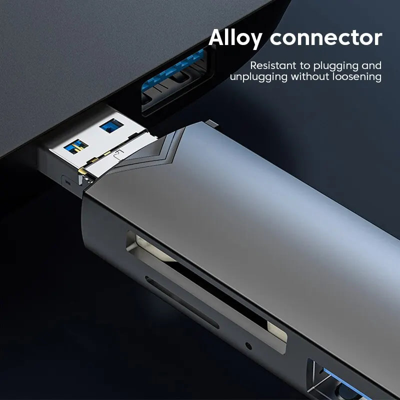 6-in-1 USB 3.0 Card Reader – Type-C, SD, TF, Micro USB