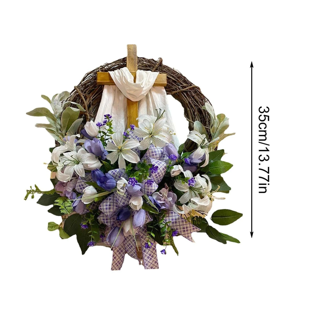 Easter Egg Wreath with Bow Ribbon – 18" Handmade Door Decor