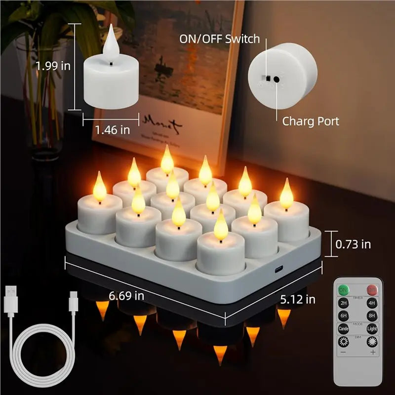 48-Pack Rechargeable LED Flameless Tea Light Candles & Remote