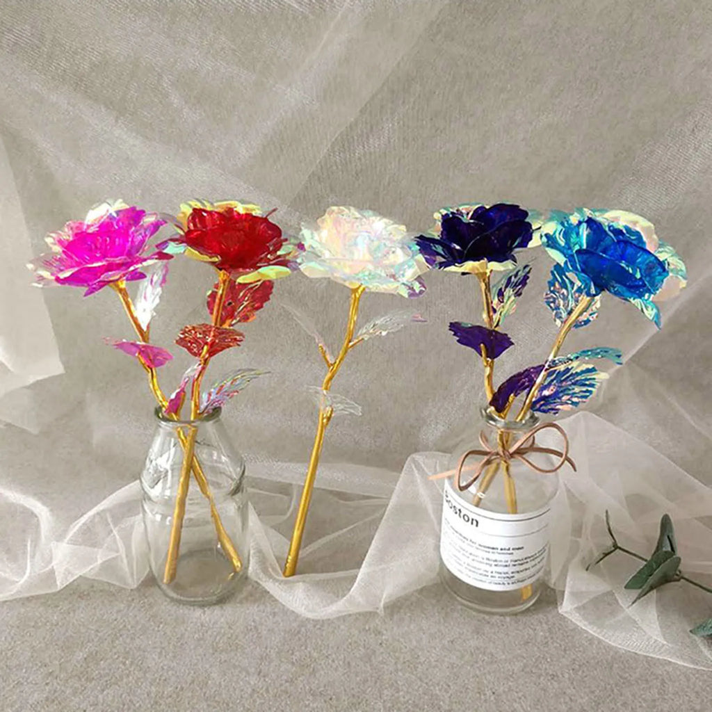 5-Pc Luminous Gold Foil Rainbow Artificial Rose Bouquet