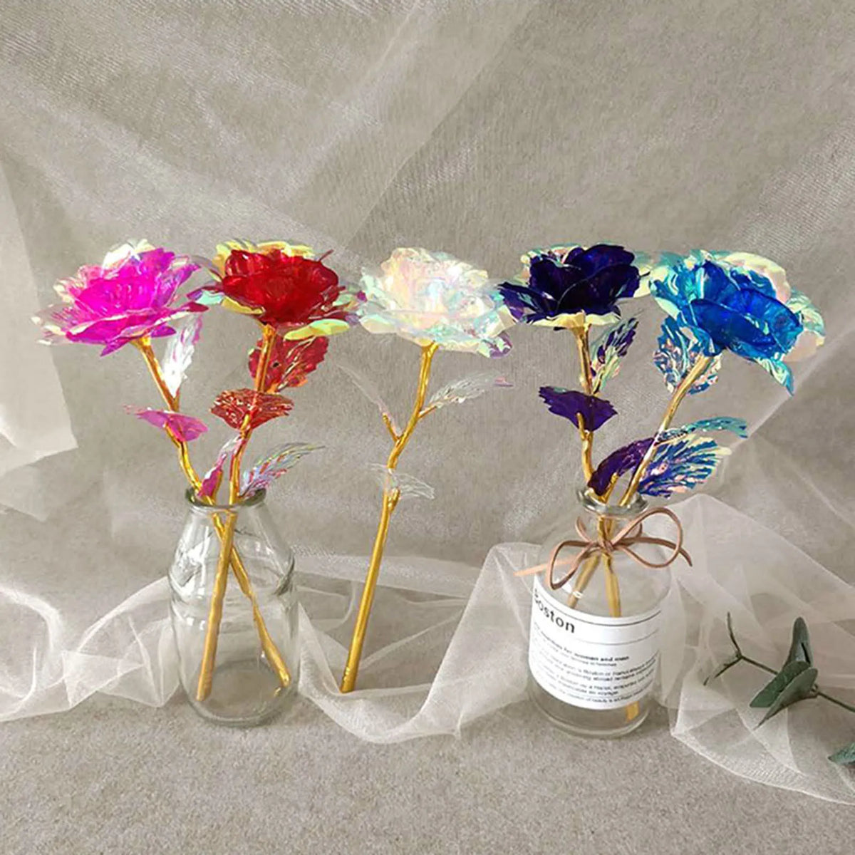 5-Pc Luminous Gold Foil Rainbow Artificial Rose Bouquet