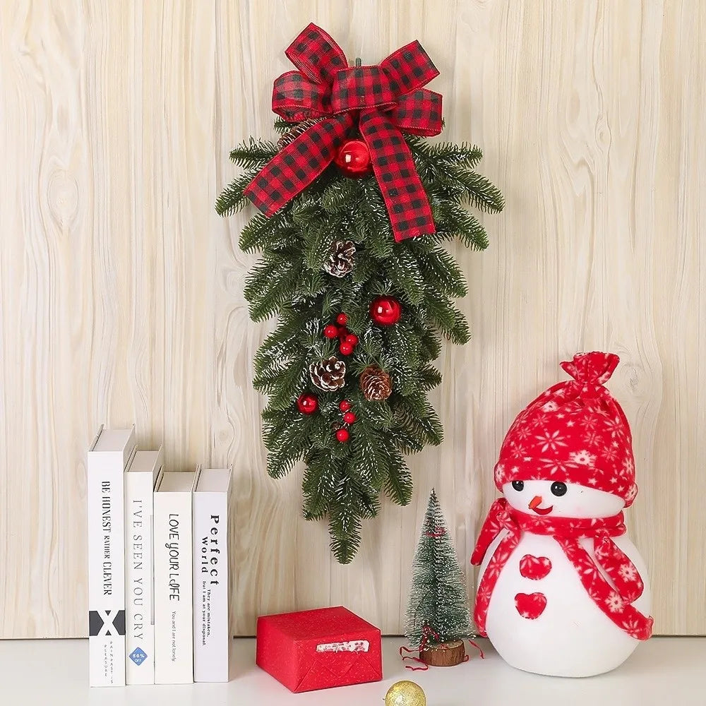 60cm Upside Down Christmas Teardrop Wreath | Red & Green