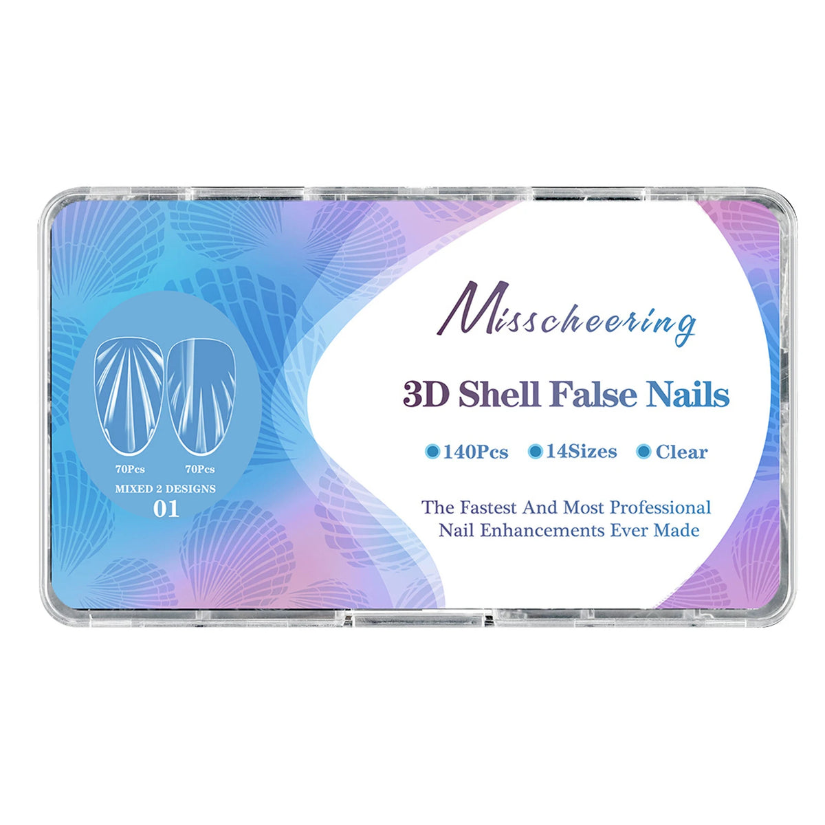 140pcs 3D Shell Press-On Nails Iridescent Rhombus Almond