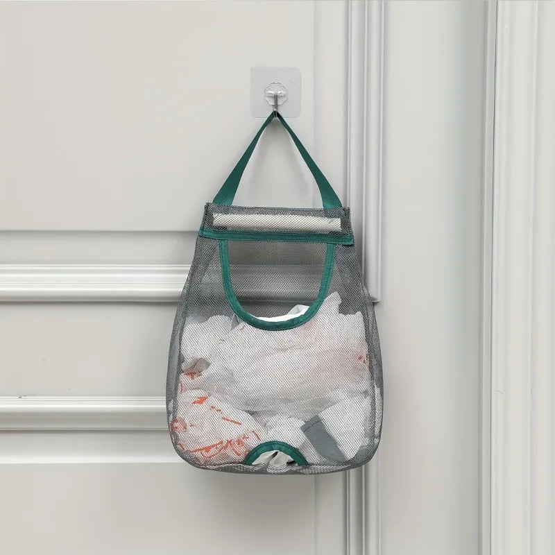 Wall-Mounted Kitchen Trash Bag Organizer – Washable Mesh