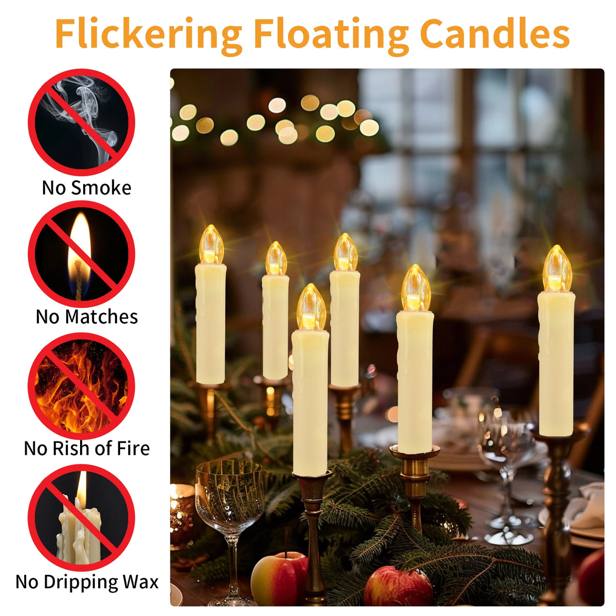 LED Flameless Flickering Taper Candles with Clips & Remote