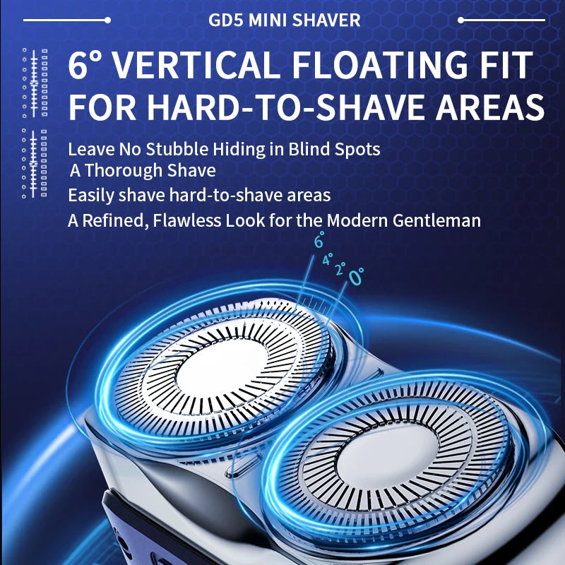 XMSJ Mini Rotary Electric Shaver Dual Ring Floating Blade Men