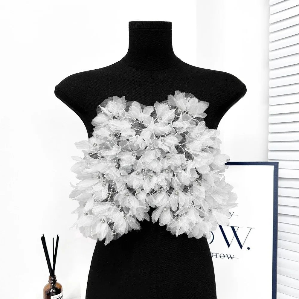 Double Layer Mesh Lace Pleated Ruffle Trim Applique | Evening Dress